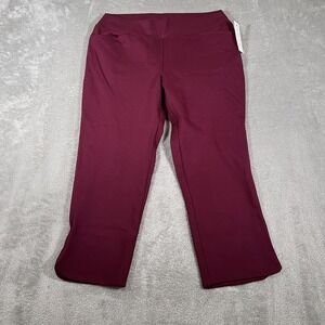 Allison Izu Hawaii Pants Womens Medium Burgundy Cropped Pull On Stretch Straight
